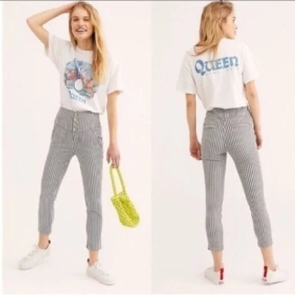 Free People Frankie Striped High Waist Skinny Pants SIZE 4 NWT - Picture 2 of 9